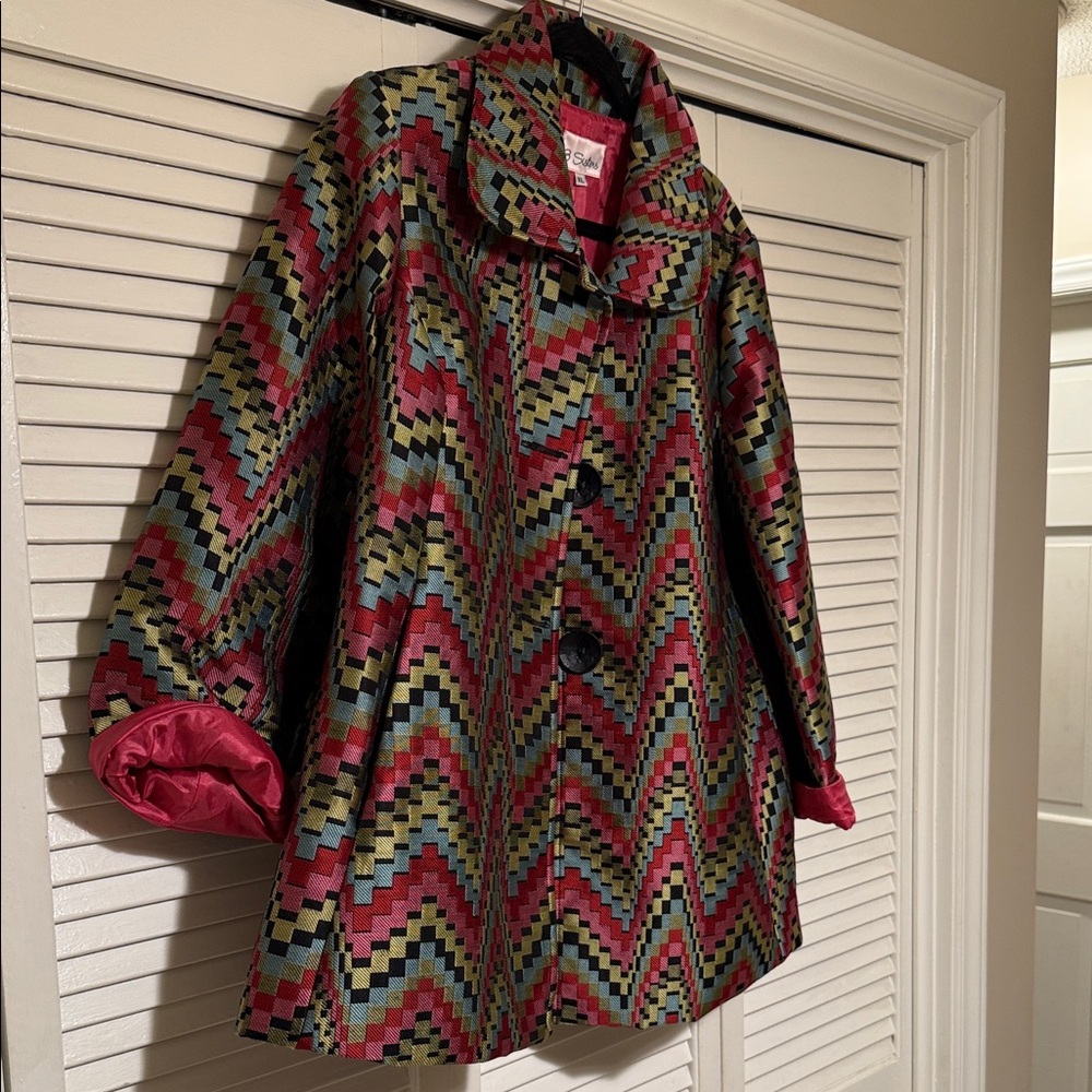 3 Sisters XL Multicolor Zigzag Cape Coat
